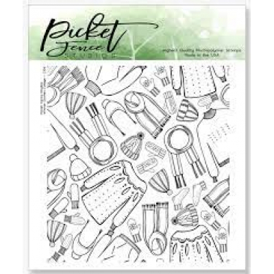 Picket Fence Studios Winter Clothes Collage Clear Stamps (C-109)